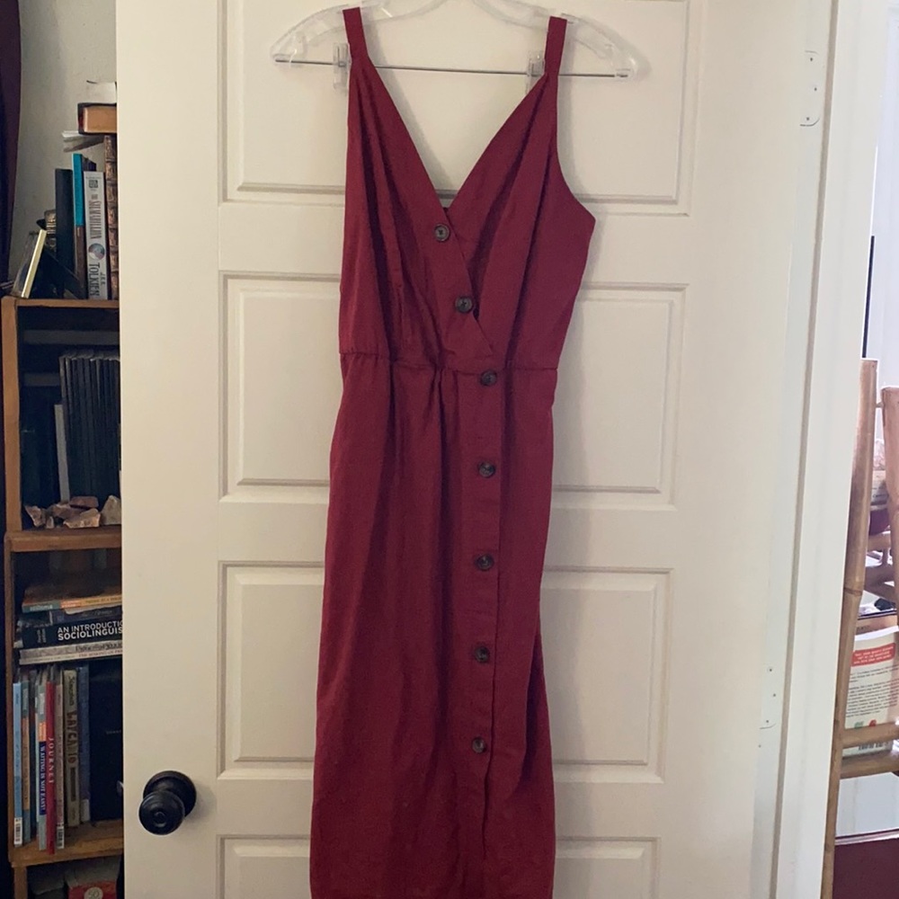 Maurices Red Linen Button Front Dress